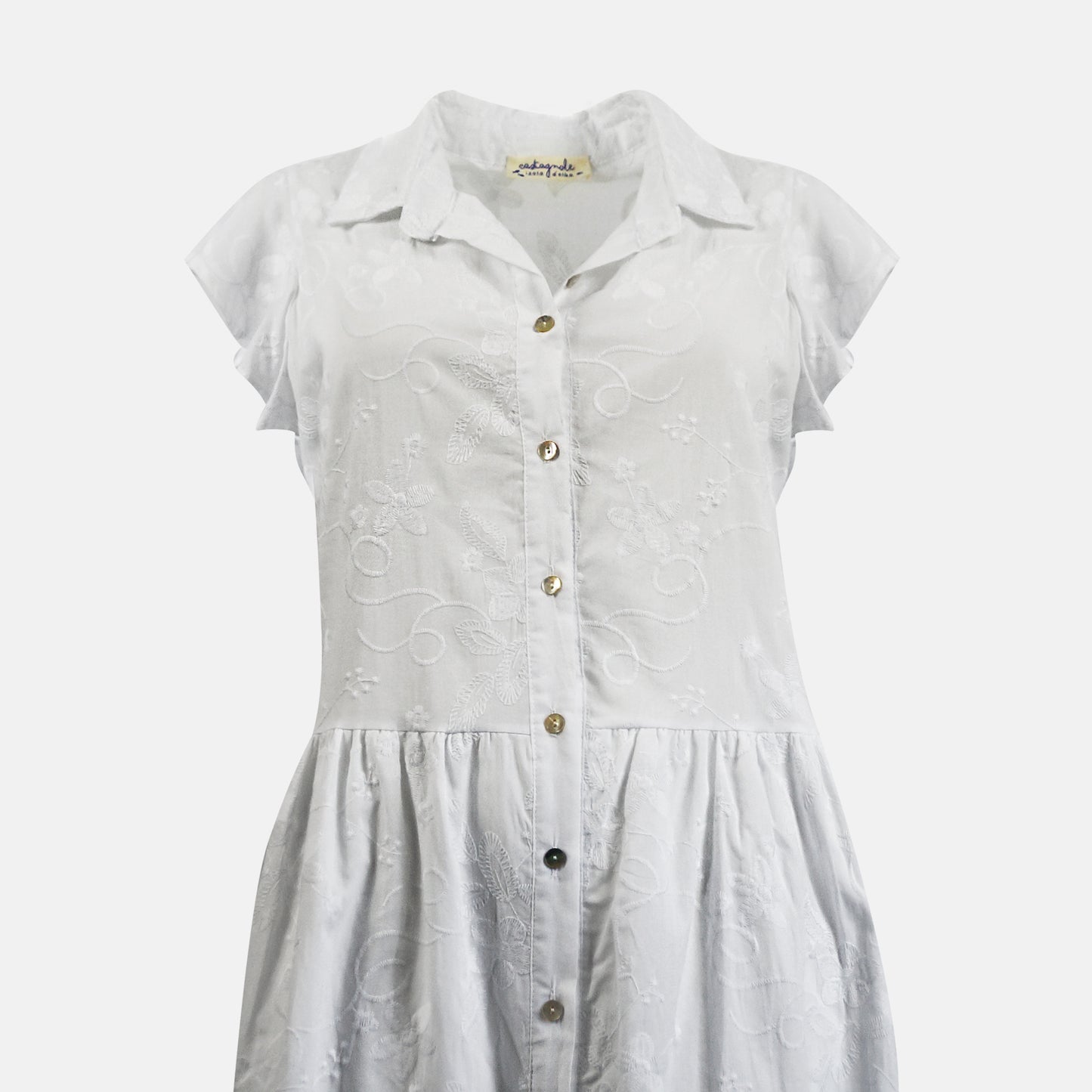 Lucia Shirt dress, 3 tiered skirt button front with short frill sleeve