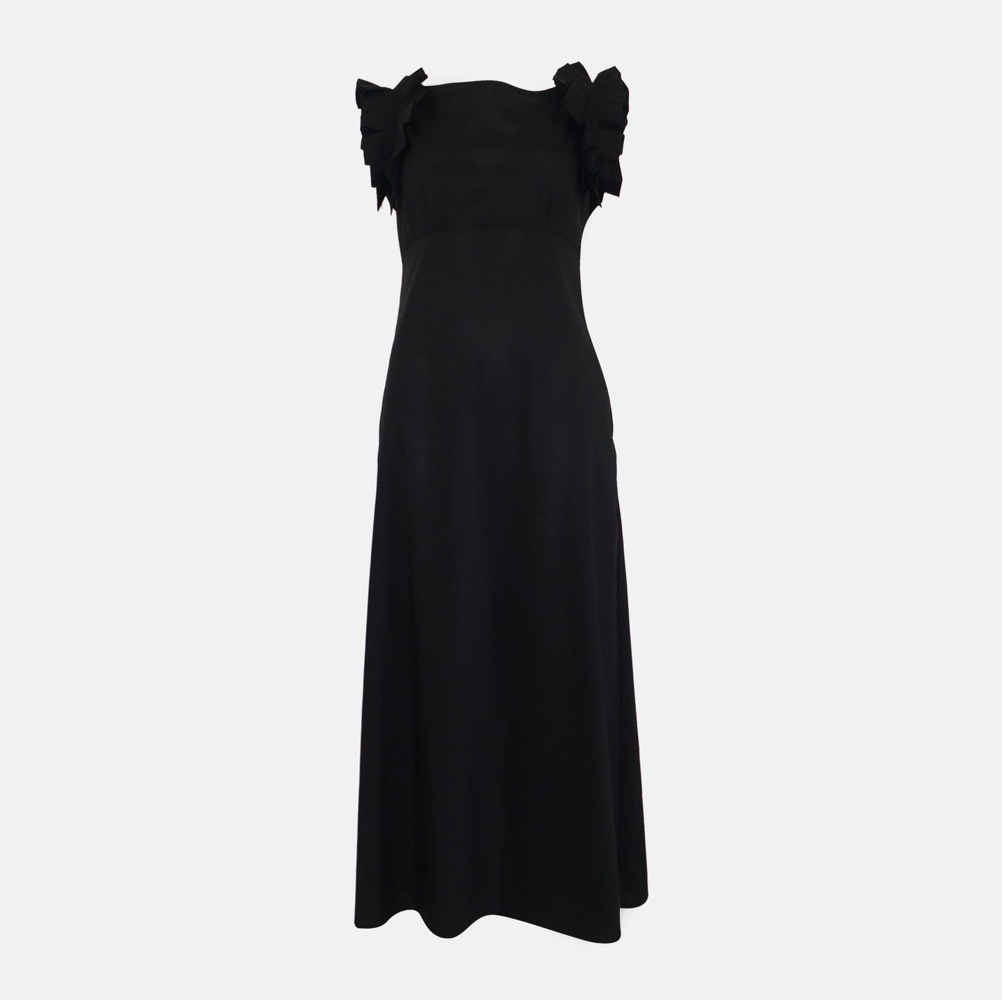 Volant Pleated frill to neckline Dress Black
