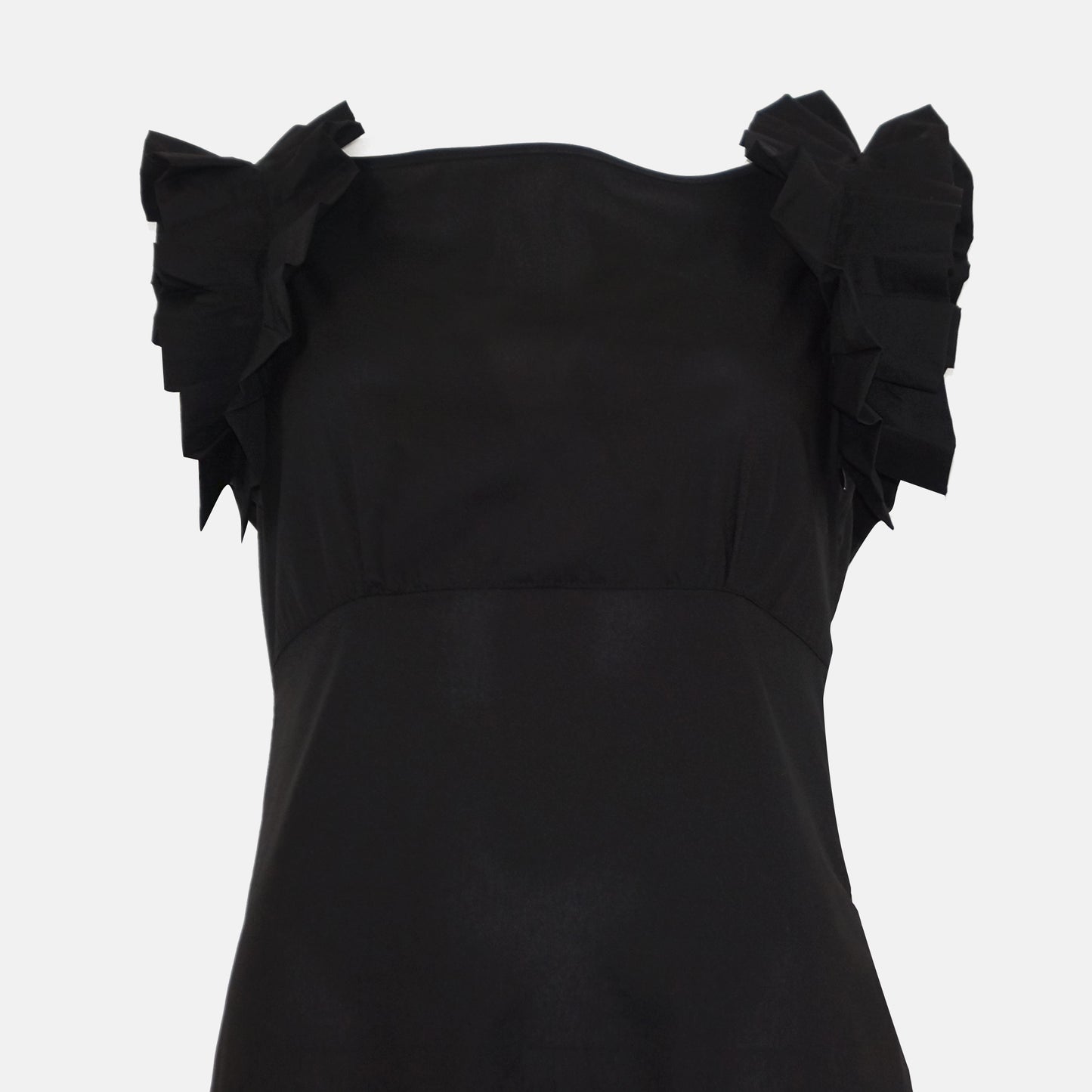 Volant Pleated frill to neckline Dress Black