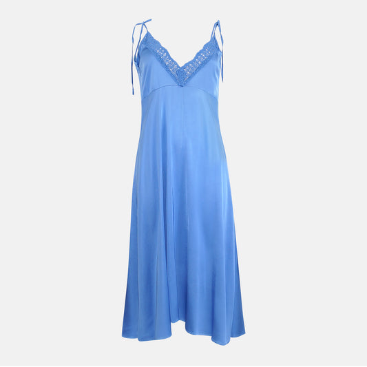 Carina Dress V Neck lace edged Cornflower Blue