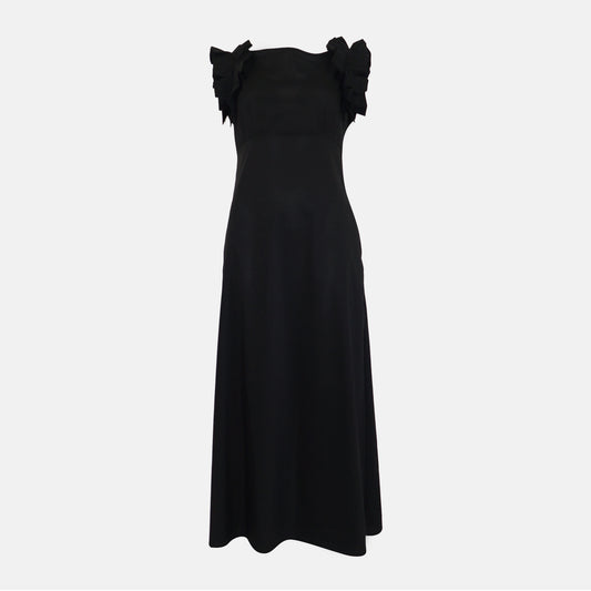 Volant	Pleated frill to neckline Dress  Black