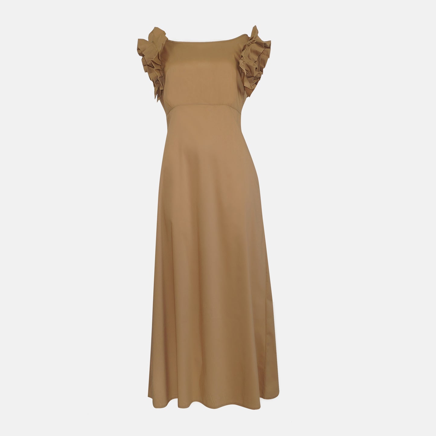 Volant	Pleated frill to neckline Dress  Camel