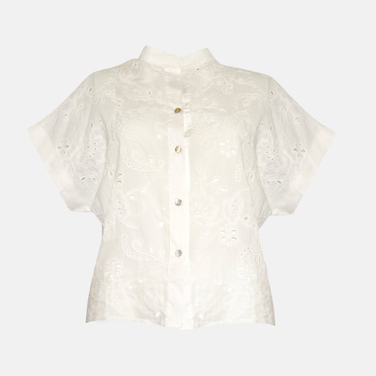 Carmicia	Cotton embroidery anglaise button blouse short sleeve