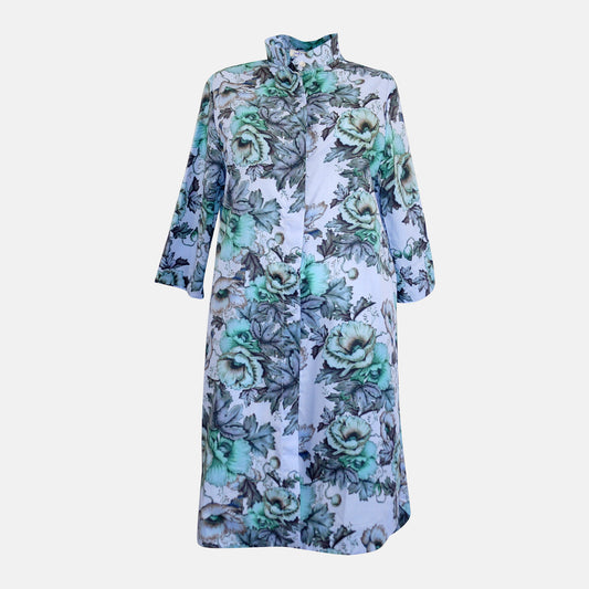 Avery Blue Green Leaf Print Shirt Dress