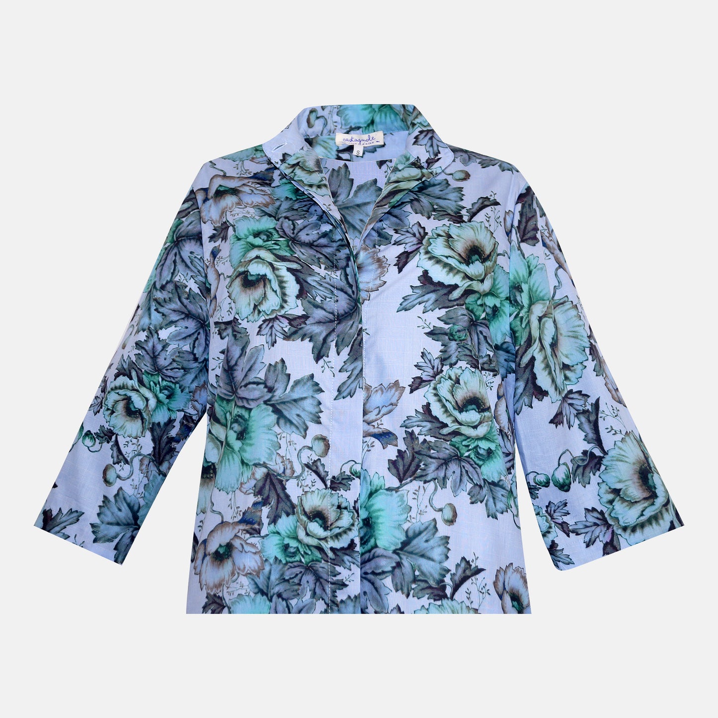 Avery Blue Green Leaf Print Shirt Dress