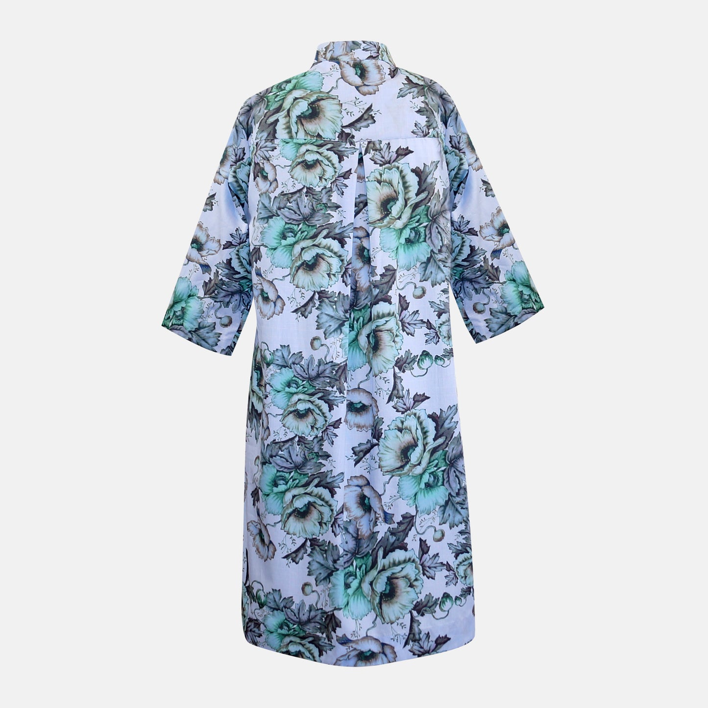 Avery Blue Green Leaf Print Shirt Dress